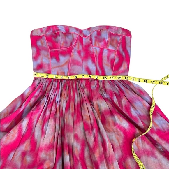 Rebecca Taylor  Strapless Silk Pleated Corset Pink Watercolor Dress $345 Size 4 - Picture 7 of 12